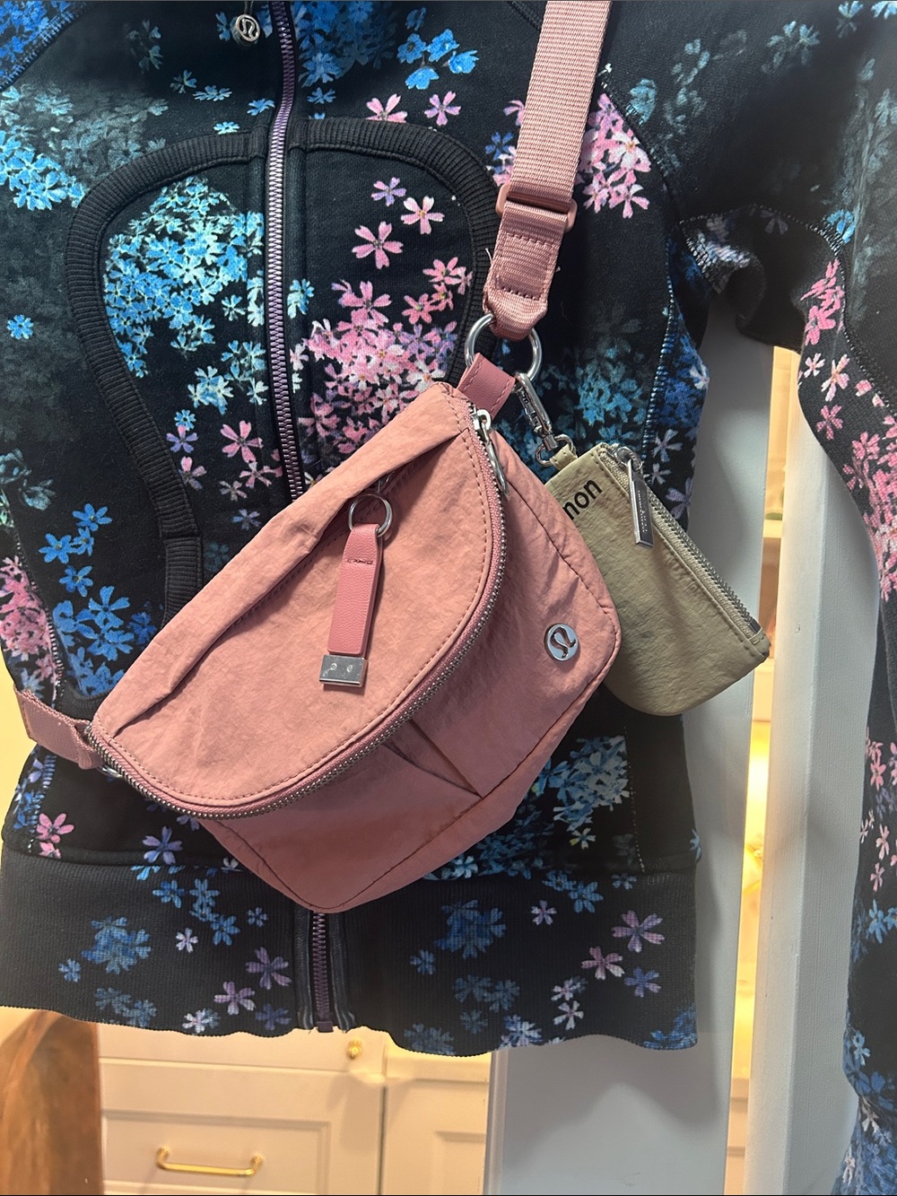 lululemon athletica Dusty Rose All Night Festival Bag and clip card pouch